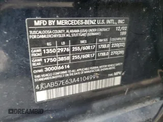2003 Mercedes-Benz M-Class 3.7L with VIN 4JGAB57E63A410499, listed as a Copart auction lot 71107264 with 168,660 mi miles and Clean Title. Bid and sale history available at carsss.com. Image 13.