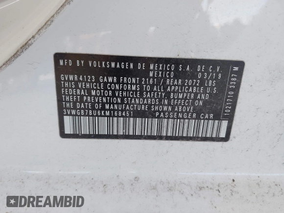 2019 Volkswagen Jetta SEL Premium с VIN 3VWGB7BU6KM168451, выставлен на аукционе IAAI как лот 42090183 с пробегом 75 851 миль миль и . История ставок и продаж доступна на DreamBid. Изображение 9.
