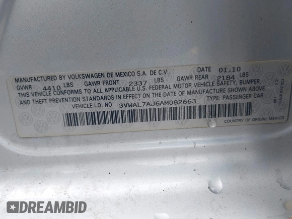 2010 Volkswagen Jetta TDI with VIN 3VWAL7AJ6AM082663, listed as a IAAI auction lot 42337155 with Not provided miles and . Bid and sale history available at DreamBid. Image 9.