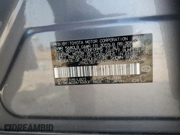 2015 Lexus LS 460 with VIN JTHCL5EF4F5025573, listed as a Copart auction lot 57178115 with 56,710 mi miles and Salvage title. Bid and sale history available at DreamBid. Image 13.