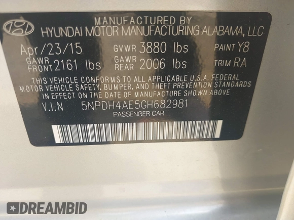 2016 Hyundai Elantra SE with VIN 5NPDH4AE5GH682981, listed as a IAAI auction lot 42413057 with 117,084 mi miles and . Bid and sale history available at DreamBid. Image 9.