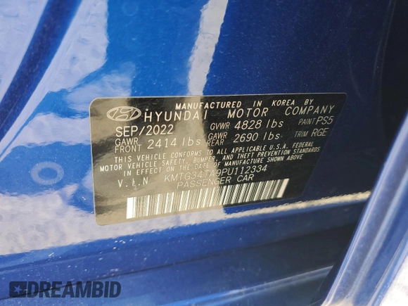 2023 Genesis G70 2.0T with VIN KMTG34TA9PU112334, listed as a Copart auction lot 67105774 with 8,369 mi miles and Salvage Title. Bid and sale history available at carsss.com. Image 13.