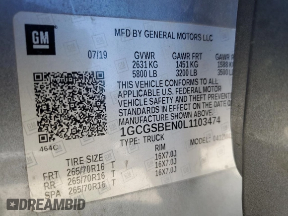 2020 Chevrolet Colorado 2WD Work Truck z VIN 1GCGSBEN0L1103474, wystawiony jako Copart lot #48701255 z przebiegiem 86 729 mil mil oraz Szkoda całkowita • Salvage title. Historia ofert i sprzedaży dostępna na DreamBid. Obrazek 12.