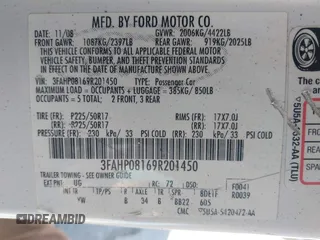 2009 Ford Fusion SEL with VIN 3FAHP08169R201450, listed as a IAAI auction lot 42200704 with 202,576 mi miles and . Bid and sale history available at carsss.com. Image 9.