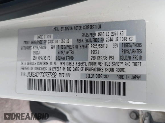 2016 Mazda CX-5 Grand Touring with VIN JM3KE4DY7G0737232, listed as a IAAI auction lot 42158279 with Not Provided miles and . Bid and sale history available at DreamBid. Image 9.