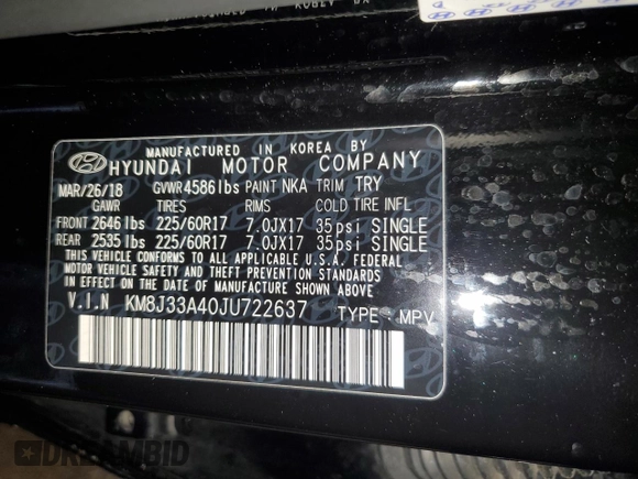 2018 Hyundai Tucson SEL Plus with VIN KM8J33A40JU722637, listed as a Copart auction lot 46035195 with 90,319 mi miles and Salvage Title. Bid and sale history available at carsss.com. Image 15.