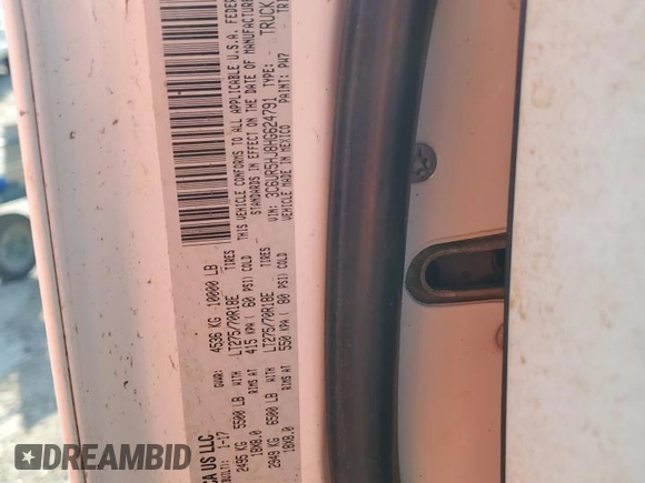 2017 Ram 2500 Tradesman with VIN 3C6UR5HJ8HG624791, listed as a Copart auction lot 60026575 with Not provided miles and Salvage title. Bid and sale history available at DreamBid. Image 12.