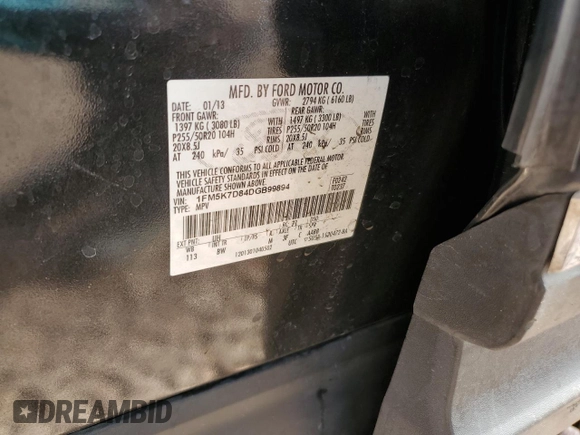 2013 Ford Explorer XLT with VIN 1FM5K7D84DGB99894, listed as a Copart auction lot 42540095 with 125,936 mi miles and Salvage Title. Bid and sale history available at carsss.com. Image 13.
