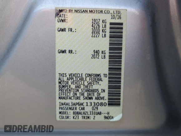 2017 Nissan Altima 2.5 SV with VIN 1N4AL3AP6HC133080, listed as a Copart auction lot 50968385 with 90,167 mi miles and Salvage Title. Bid and sale history available at carsss.com. Image 12.