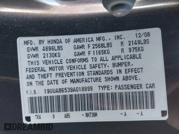 2009 Acura TL Tech with VIN 19UUA86539A018999, listed as a IAAI auction lot 41596314 with 145,302 mi miles. Bid and sale history available at carsss.com. Image 9.