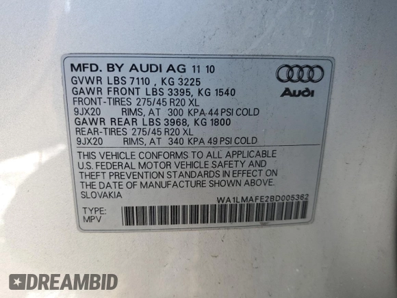 2011 Audi Q7 3.0L TDI Premium Plus with VIN WA1LMAFE2BD005362, listed as a Copart auction lot 89178415 with 206,770 mi miles and Salvage Title. Bid and sale history available at carsss.com. Image 13.