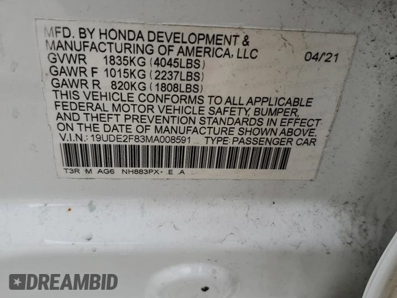2021 Acura ILX w/Premium/A-SPEC Package with VIN 19UDE2F83MA008591, listed as a Copart auction lot 49028615 with 41,806 mi miles and Salvage Title. Bid and sale history available at carsss.com. Image 12.