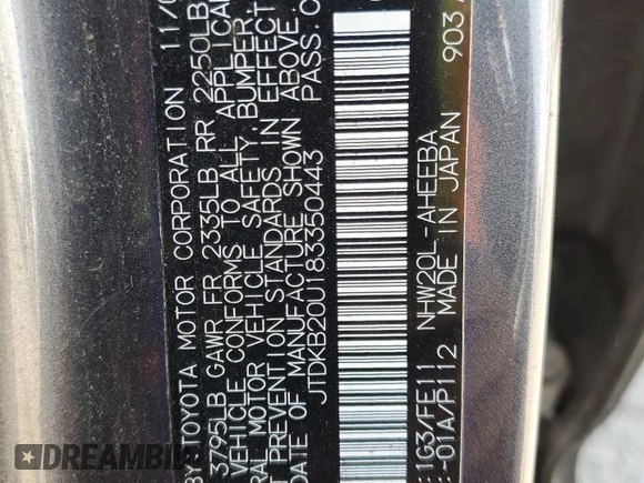 2008 Toyota Prius with VIN JTDKB20U183350443, listed as a Copart auction lot 54273265 with 218,767 mi miles and Salvage Title. Bid and sale history available at carsss.com. Image 12.