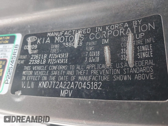 2010 Kia Soul + with VIN KNDJT2A22A7045182, listed as a IAAI auction lot 41322297 with 178,817 mi miles. Bid and sale history available at carsss.com. Image 9.