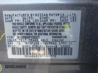 2023 Nissan Sentra S with VIN 3N1AB8BV5PY305972, listed as a IAAI auction lot 41641715 with 30,487 mi miles and . Bid and sale history available at DreamBid. Image 9.