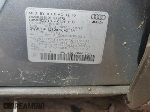 2011 Audi Q5 Premium Plus with VIN WA1LFAFP6BA017009, listed as a Copart auction lot 49216105 with 123,546 mi miles and Clean Title. Bid and sale history available at DreamBid. Image 12.