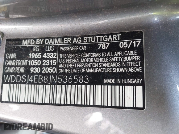 2018 Mercedes-Benz CLA 250 with VIN WDDSJ4EB8JN536583, listed as a IAAI auction lot 41813996 with 130,171 mi miles and . Bid and sale history available at DreamBid. Image 9.