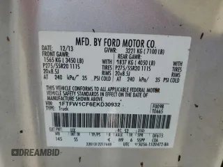 2014 Ford F-150 XL with VIN 1FTFW1CF6EKD30932, listed as a Copart auction lot 52876375 with Not provided miles and Non repairable. Bid and sale history available at DreamBid. Image 12.