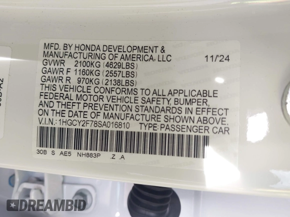 2025 Honda Accord Sport-L with VIN 1HGCY2F78SA016810, listed as a IAAI auction lot 42020521 with 4,064 mi miles and . Bid and sale history available at DreamBid. Image 9.