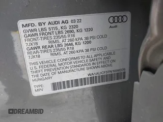 2022 Audi Q3 Premium z VIN WA1AUCF37N1096376, wystawiony jako IAAI lot #41803368 z przebiegiem 39 168 mil mil oraz . Historia ofert i sprzedaży dostępna na DreamBid. Obrazek 9.