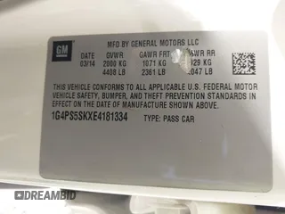 2014 Buick Verano Group with VIN 1G4PS5SKXE4181334, listed as a IAAI auction lot 41824850 with 125,121 mi miles and . Bid and sale history available at DreamBid. Image 9.