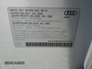 2013 Audi Q5 Premium Plus z VIN WA1DGBFP2DA095751, wystawiony jako Copart lot #60421265 z przebiegiem 80 288 mil mil oraz Szkoda całkowita • Salvage title. Historia ofert i sprzedaży dostępna na DreamBid. Obrazek 13.
