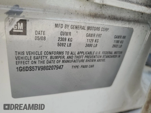 2008 Cadillac CTS AWD w/1SB with VIN 1G6DS57V980207947, listed as a Copart auction lot 67137314 with 0 mi miles and Clean Title. Bid and sale history available at carsss.com. Image 12.