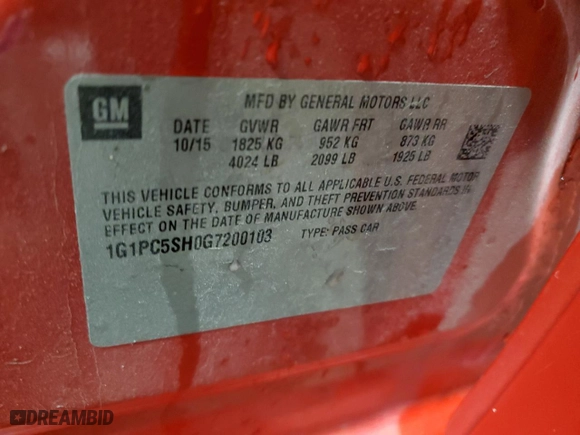 2016 Chevrolet Cruze Limited LS with VIN 1G1PC5SH0G7200103, listed as a Copart auction lot 44954015 with 112,640 mi miles and Clean Title. Bid and sale history available at carsss.com. Image 12.