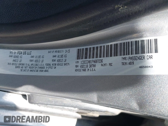 2015 Chrysler 200 Limited with VIN 1C3CCCAB1FN687236, listed as a IAAI auction lot 42621416 with 138,525 mi miles and . Bid and sale history available at DreamBid. Image 9.