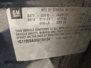 2017 Chevrolet Impala LT with VIN 1G1105SA6HU139134, listed as a IAAI auction lot 42240694 with 138,595 mi miles and . Bid and sale history available at DreamBid. Image 9.