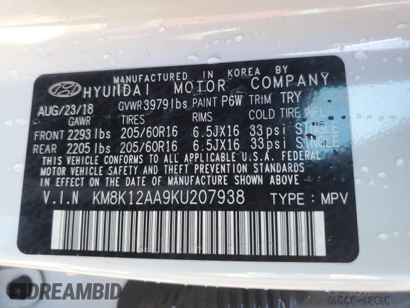 2019 Hyundai Kona SE with VIN KM8K12AA9KU207938, listed as a Copart auction lot 46918425 with 94,090 mi miles and Salvage Title. Bid and sale history available at DreamBid. Image 13.