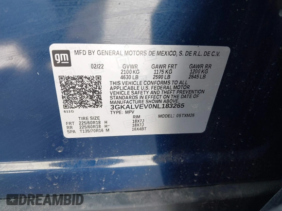 2022 GMC Terrain SLT with VIN 3GKALVEV0NL183265, listed as a IAAI auction lot 41826535 with 93,854 mi miles and . Bid and sale history available at DreamBid. Image 9.