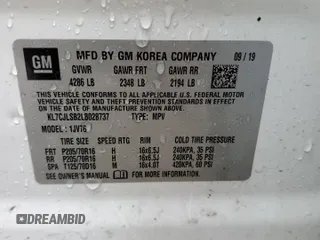 2020 Chevrolet Trax LT with VIN KL7CJLSB2LB028737, listed as a Copart auction lot 49908425 with Not provided miles and Non repairable. Bid and sale history available at DreamBid. Image 13.