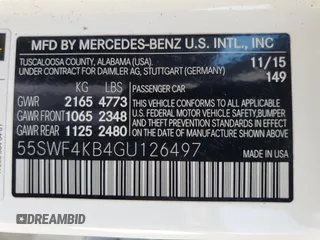 2016 Mercedes-Benz C 300 Luxury with VIN 55SWF4KB4GU126497, listed as a Copart auction lot 54572505 with 101,699 mi miles and Salvage Title. Bid and sale history available at DreamBid. Image 12.