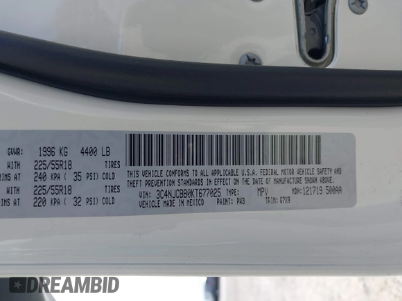2019 Jeep Compass Latitude with VIN 3C4NJCBB0KT677025, listed as a IAAI auction lot 42574952 with 53,681 mi miles and . Bid and sale history available at DreamBid. Image 9.