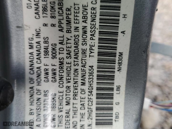 2016 Honda Civic Sedan LX with VIN 2HGFC2F54GH533654, listed as a Copart auction lot 51474385 with 99,147 mi miles and Salvage Title. Bid and sale history available at carsss.com. Image 13.