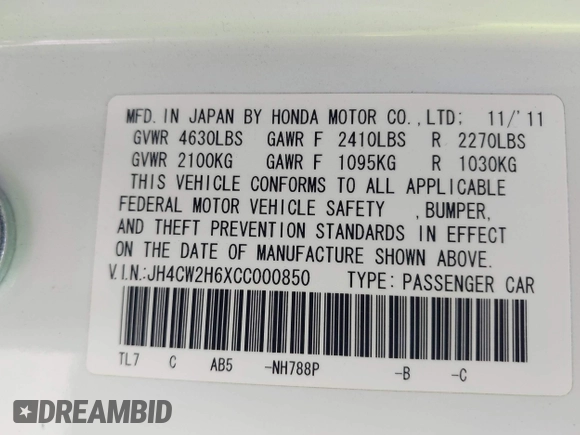 2012 Acura TSX Technology z VIN JH4CW2H6XCC000850, wystawiony jako IAAI lot #42873831 z przebiegiem 114 885 mil mil oraz . Historia ofert i sprzedaży dostępna na DreamBid. Obrazek 9.