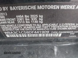 2013 BMW 3 Series 328i with VIN WBA3C1C58DF441909, listed as a IAAI auction lot 41915194 with 161,689 mi miles and . Bid and sale history available at carsss.com. Image 9.