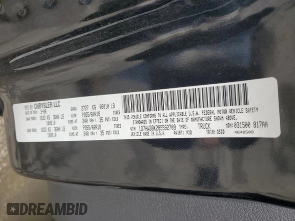 2008 Dodge Dakota SXT z VIN 1D7HW38K28S592709, wystawiony jako Copart lot #55326725 z przebiegiem 193 137 mil mil oraz Szkoda całkowita • Salvage title. Historia ofert i sprzedaży dostępna na DreamBid. Obrazek 13.