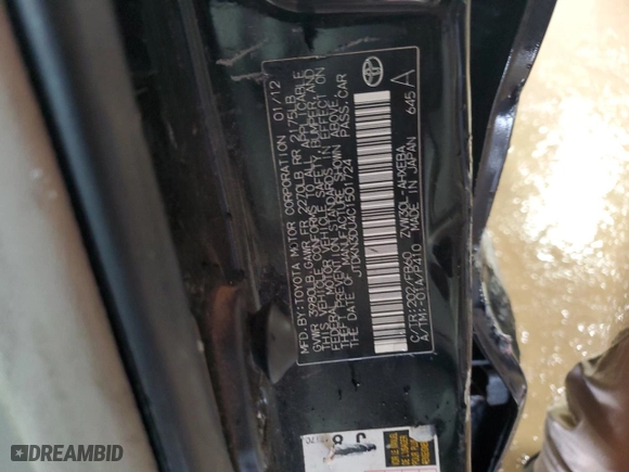 2012 Toyota Prius One with VIN JTDKN3DU4C1501724, listed as a Copart auction lot 49630305 with 139,653 mi miles and Salvage Title. Bid and sale history available at carsss.com. Image 13.