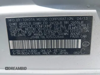 2013 Lexus GS 350 with VIN JTHBE1BLXD5022666, listed as a IAAI auction lot 42598832 with 112,247 mi miles and . Bid and sale history available at DreamBid. Image 9.