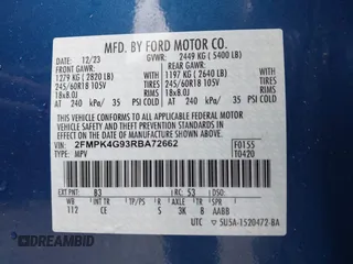 2024 Ford Edge SE z VIN 2FMPK4G93RBA72662, wystawiony jako IAAI lot #42097425 z przebiegiem 7 234 mil mil oraz . Historia ofert i sprzedaży dostępna na DreamBid. Obrazek 9.