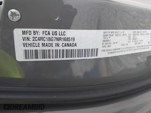 2022 Chrysler Pacifica Touring L with VIN 2C4RC1BG7NR168519, listed as a IAAI auction lot 41928929 with 55,814 mi miles and . Bid and sale history available at DreamBid. Image 9.