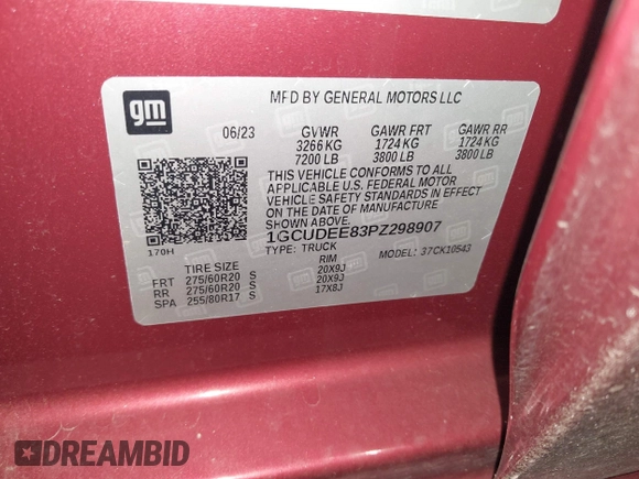 2023 Chevrolet Silverado 1500 RST with VIN 1GCUDEE83PZ298907, listed as a IAAI auction lot 40572676 with 10,628 mi miles and . Bid and sale history available at DreamBid. Image 9.