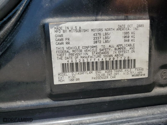 2010 Mitsubishi Galant ES with VIN 4A32B3FF4AE007728, listed as a Copart auction lot 55102034 with 208,463 mi miles and Salvage Title. Bid and sale history available at carsss.com. Image 12.