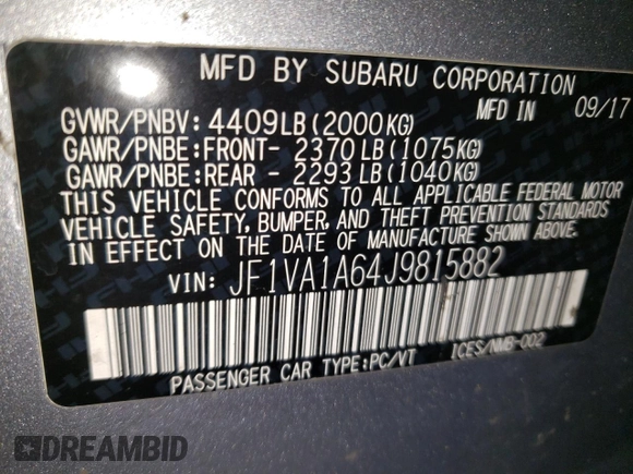 2018 Subaru WRX with VIN JF1VA1A64J9815882, listed as a Copart auction lot 49719365 with 59,473 mi miles and Clean Title. Bid and sale history available at carsss.com. Image 13.