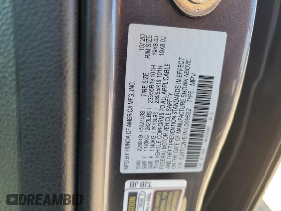 2021 Acura RDX Technology with VIN 5J8TC2H53ML009622, listed as a Copart auction lot 56486665 with 31,796 mi miles and Salvage title. Bid and sale history available at DreamBid. Image 12.