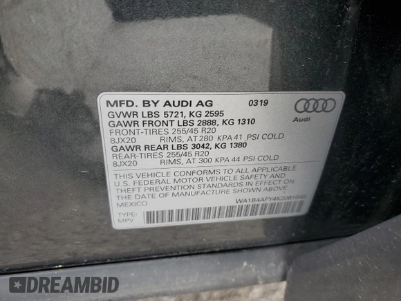 2019 Audi SQ5 Premium Plus z VIN WA1B4AFY4K2081649, wystawiony jako Copart lot #53624275 z przebiegiem 74 313 mil mil oraz Szkoda całkowita • Salvage title. Historia ofert i sprzedaży dostępna na DreamBid. Obrazek 12.