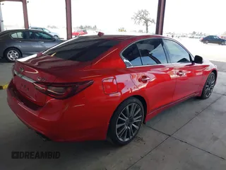 2018 Infiniti Q50 Red Sport 400 with VIN JN1FV7AR6JM481502, listed as a IAAI auction lot 41622523 with 74,097 mi miles and . Bid and sale history available at DreamBid. Image 4.