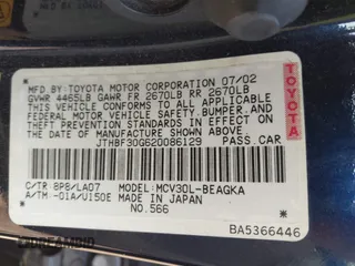2002 Lexus ES 300 with VIN JTHBF30G620086129, listed as a IAAI auction lot 41785373 with 170,043 mi miles and . Bid and sale history available at carsss.com. Image 9.
